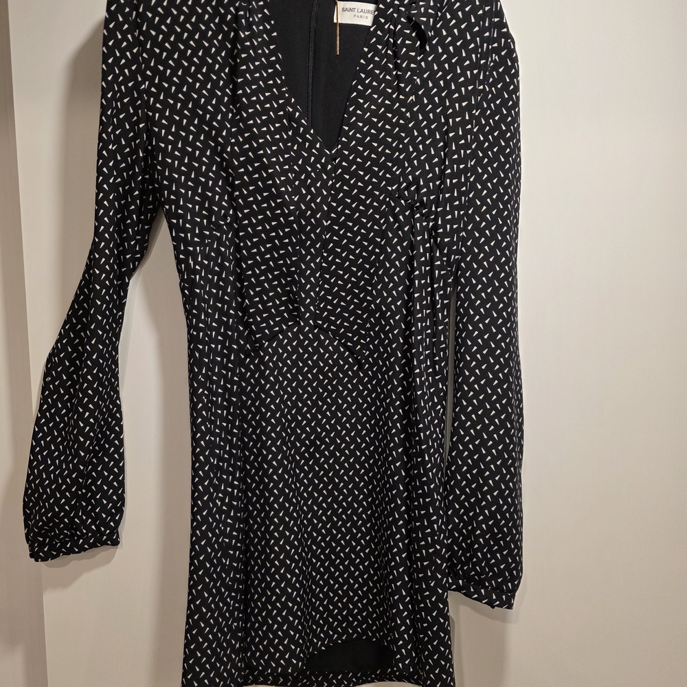 Saint Laurent Black and White Long Sleeve Dress